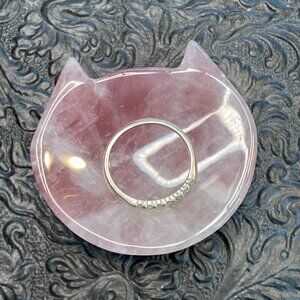 Rose Quartz Crystal Kitty Cat Ring Dish Bowl